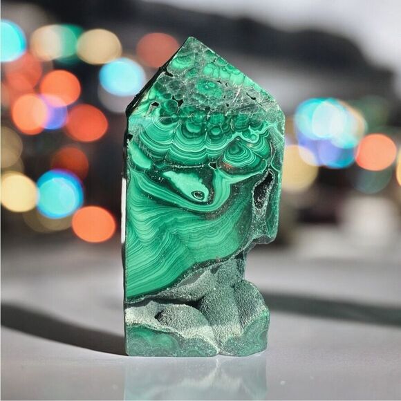 Malachite Crystal Tower with Velvety Druzy - Picture 1 of 13
